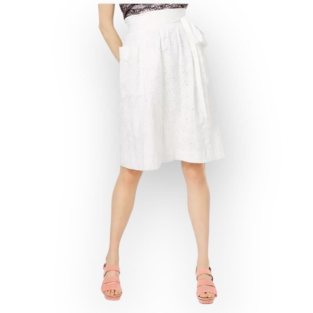Jill Jill Stuart Skirt Women's‎ 6 White  Knee Length Tie-Detail Eyelet  Modest